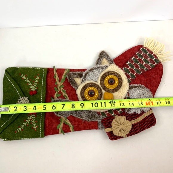 OWL Rustic Christmas Holiday Stocking Sherpa Fuzzy in red green cabincore animal - Picture 13 of 16